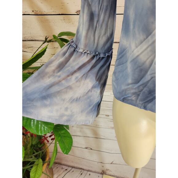American Eagle Top Soft Sexy Size XS Blue White Tie Dye Bell Sleeve Blouse - Picture 6 of 9